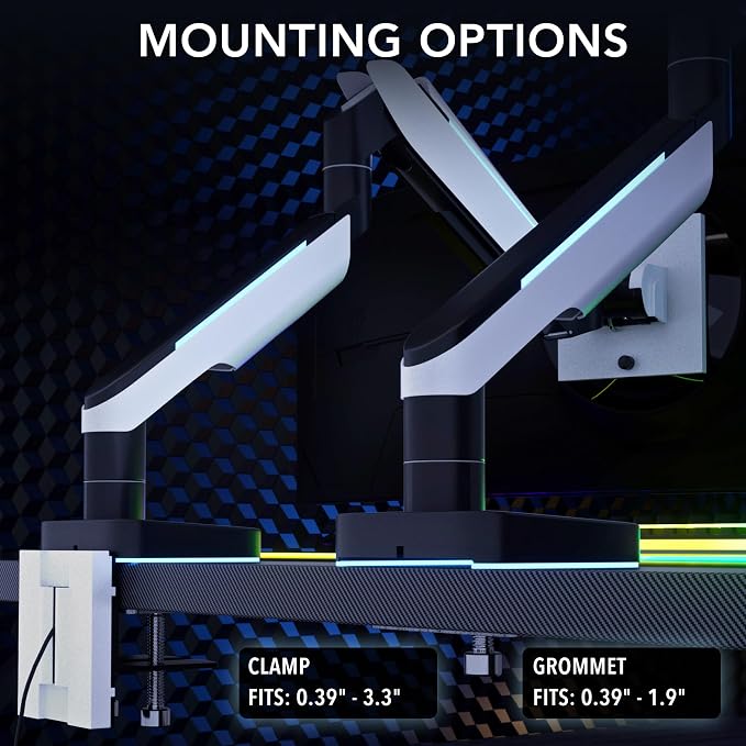 Mount-It! Heavy-Duty Ultrawide Monitor Arm up to 49”, 44 lb Capacity, Desk Mount for Curved & Widescreen Monitors, Compatible with Samsung Odyssey G9, Gas Spring, RGB Lighting, VESA 75x75 & 100x100 - Image 7