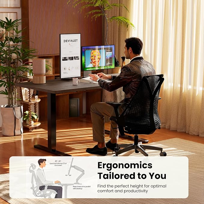 ErGear Height Adjustable Electric Standing Desk, 48 x 24 Inches Sit Stand up Desk, Memory Computer Home Office Desk, Dark Walnut - Image 8