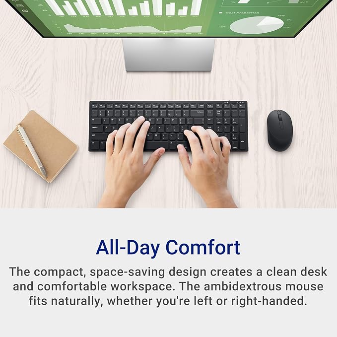 Dell KM555 Pro Compact Silent Keyboard and Mouse, Black | Bluetooth 5.1, 2.4 GHz, 4020 DPI Optical, USB Receiver, AAA Batteries, Black - Image 4
