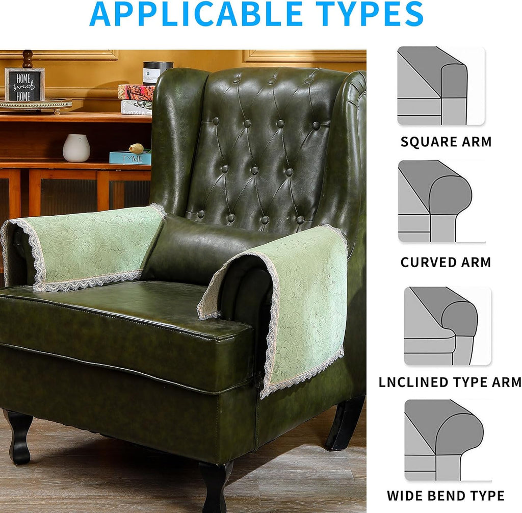 MINJIATEX Couch arm Covers,Non-Slip lace Sofa arm Covers Set of 2 Washable Sofa armrests Cover for Living Room Recliner Chair arm Cover Protectors for Leather armrest (FH-Sage Green) - Image 5