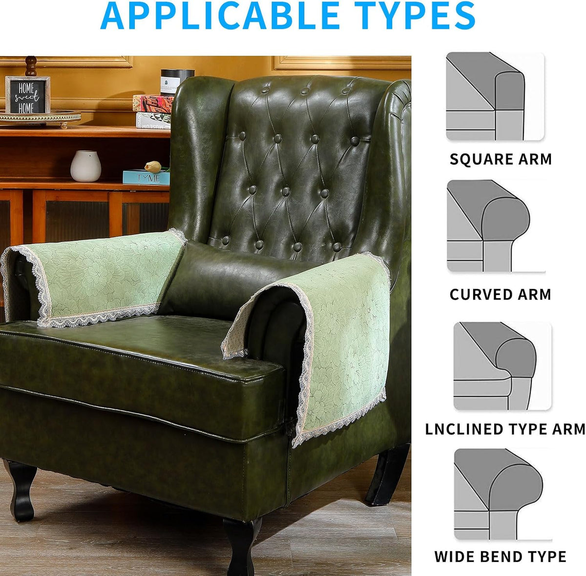 MINJIATEX Couch arm Covers,Non-Slip lace Sofa arm Covers Set of 2 Washable Sofa armrests Cover for Living Room Recliner Chair arm Cover Protectors for Leather armrest (FH-Sage Green) - Image 5