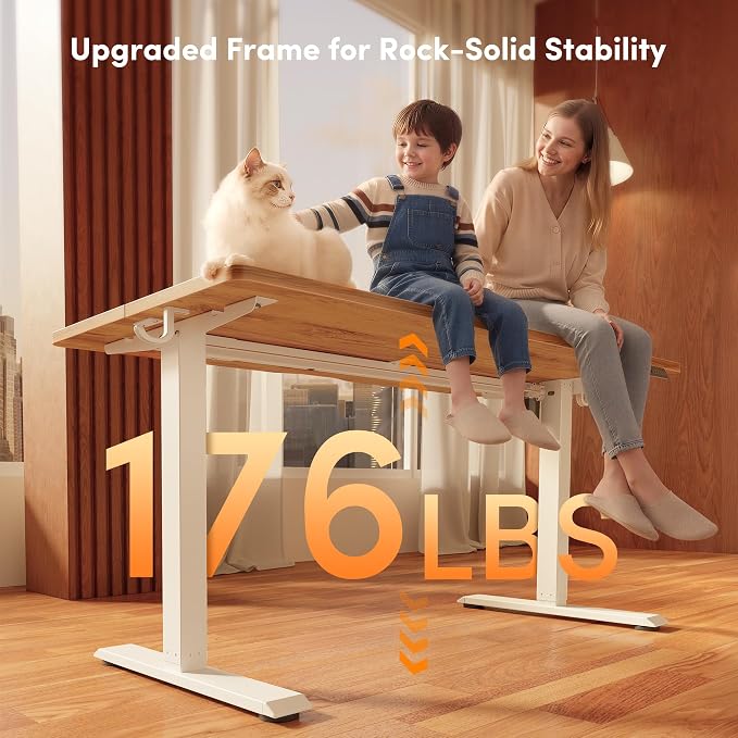 FEZIBO Standing Desk 55 × 24 Inch Electric Height Adjustable, Light Rustic | Sit and Stand Up Adjustable Desk, Home Office Computer Desk with 3 Customizable Memory Presets - Image 4