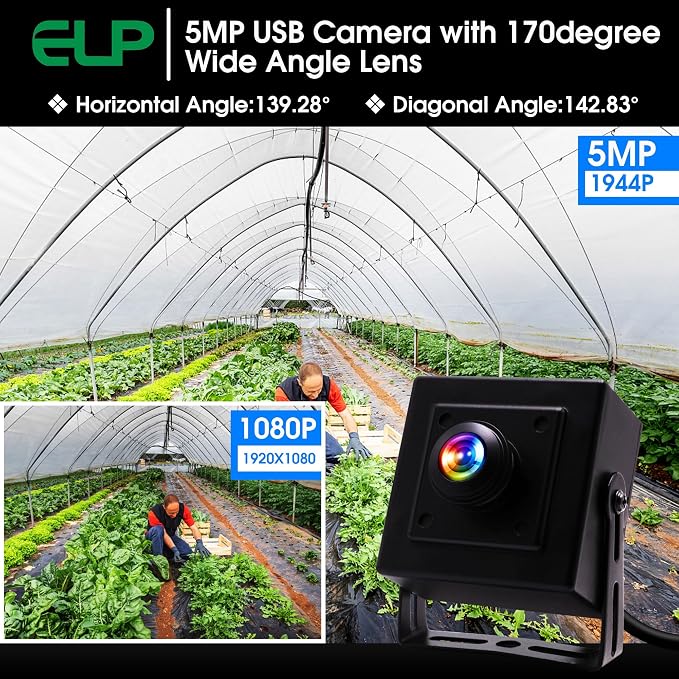 ELP Mini Aluminum Black Case USB Security Camera with 170degree Wide Angle Fisheye Lens USB2.0 Lightburn Camera for Home Security and Machine Vision System,9.9ft/3m Cable for PC, Laptop, Jetson Nano - Image 5
