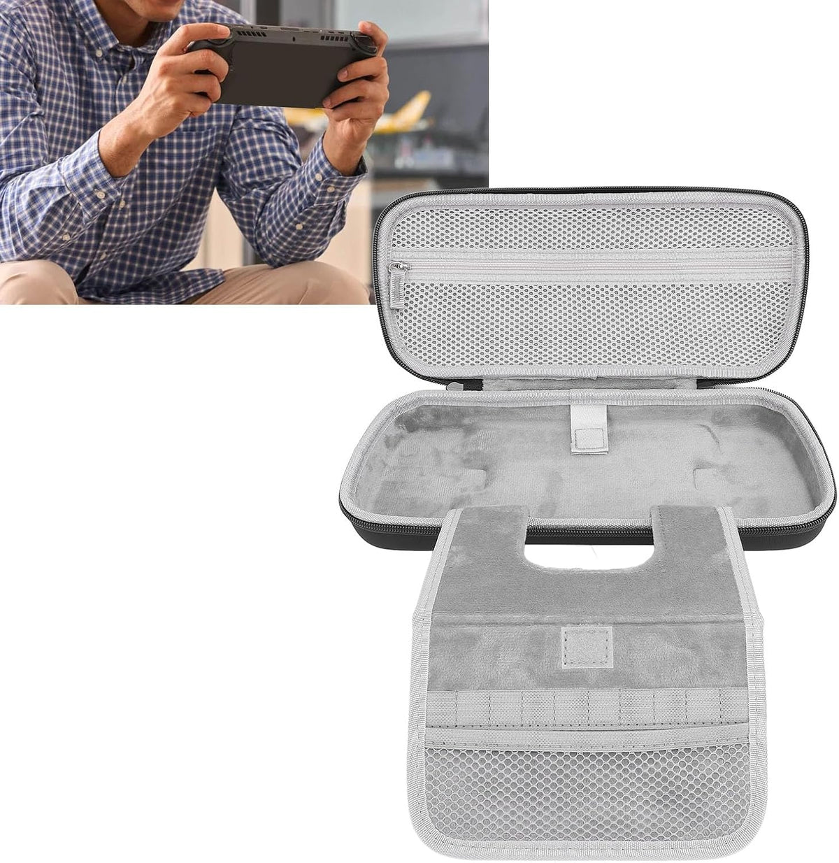 Zopsc Hard Case for Handheld Gaming Console, Portable Protective Carrying Case with Zippered Pockets for Home Travel Accessories, Shockproof Shell for ROG Ally X 2024, RC72LA, Black - Image 5