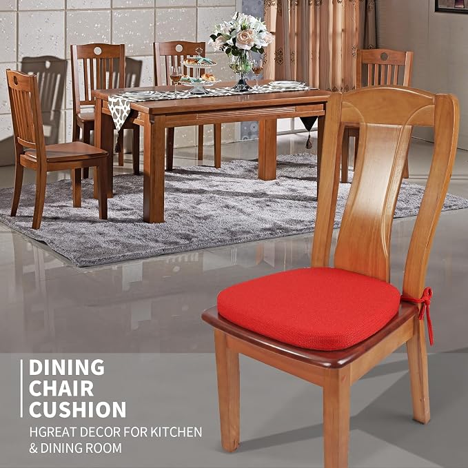 SINOSSO 1 Pack Memory Foam Chair Cushions for Dining Chair, Friendly Woven Fabric 16" U-Shape Comfortable Kitchen Chair Pad, Removable Slip Resistant Seat Cushion (1 Piece, Red) - Image 2