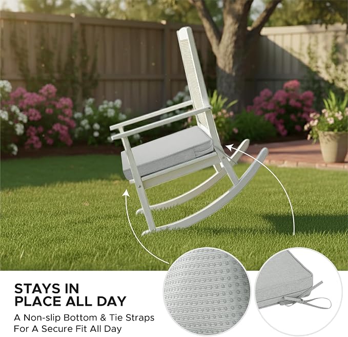 Outdoor Chair Cushions, Chair Pads, Set of 6, 17 x 16, Light Grey | Water-Resistant & Fade-Resistant, Patio Seat Replacement, Removable Cover with Zipper, Non-Slip Bottom with Straps - Image 5