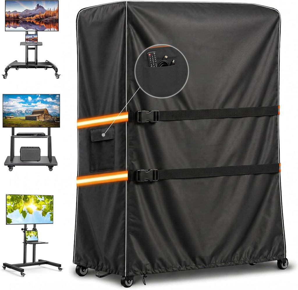 Outdoor TV Trolley Cover for 55-60 Inch Screen, Heavy Duty 600D Waterproof Rolling TV Stand Cover, Weatherproof Mobile TV Cart on Wheels Protector with Remote Pocket, Black 55"x15"x57" by Acreater