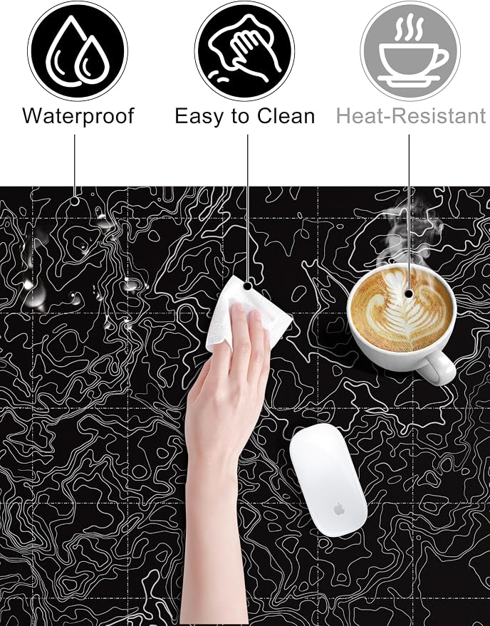 TopMade Mouse Pad with 15W Fast Wireless Charging, 31.5"x15.75" XXL Large Gaming Waterproof Desk Pad with Ultra-Smooth Surface, Non-Slip Base, Computer Desk Mat, Black Topographic Map #3 - Image 7