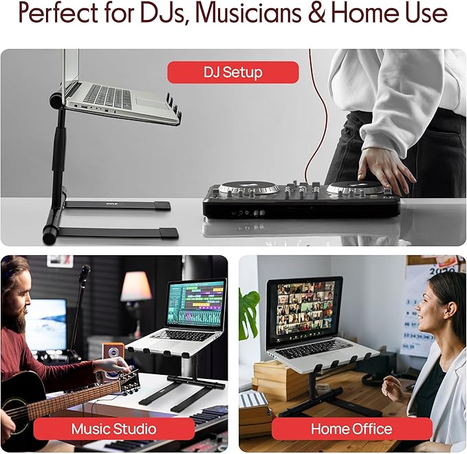 Pyle Portable Folding Laptop Stand - Standing Table with Adjustable Angle, Foldable Height and Four Prong Anti-Slip Tray for iPad, Tablet, DJ Mixer, Workstation, Gaming and Home Use - PLPTS55 - Image 3