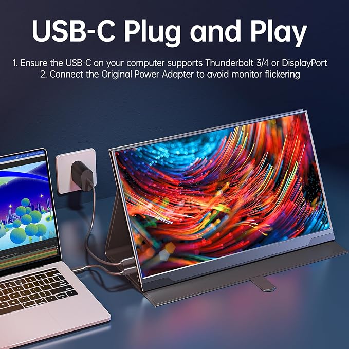 cocopar Portable Monitor 17.3 Inch 1080P FHD 60Hz 100% sRGB Travel Monitor with Speaker HDMI USB-C Second Screen for Laptop MacBook Surface PC Xbox PS4/5, VESA Mountable, with Full Cover Stand - Image 2