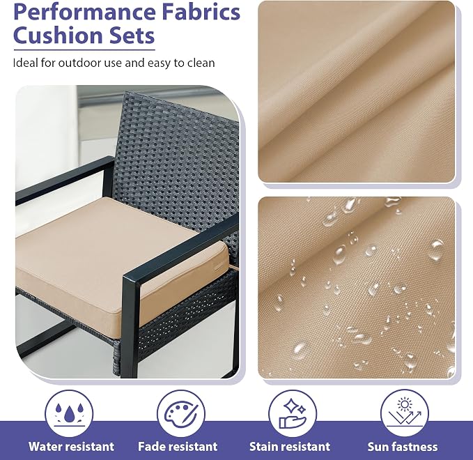 IPYNBAP Outdoor Chair Cushions Set of 4 -Waterproof Outdoor Seat Cushions for Patio Furniture, Patio Chair Cushion with Handle and Ties, Out Door Chair Pads,19x19x3-Square, Beige - Image 3
