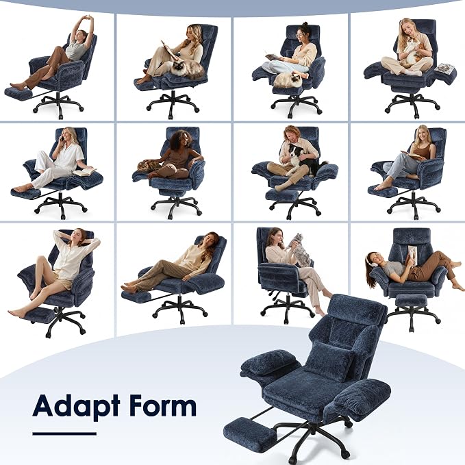 C57 Ergonomic Reclining Office Chair with Footrest, Velvet Desk Chair with 6-Stage Adjustable Wing Armrests for Cross Legged Sitting, Pet Friendly High Back Lounge Gaming Chair for Home Office - Image 7