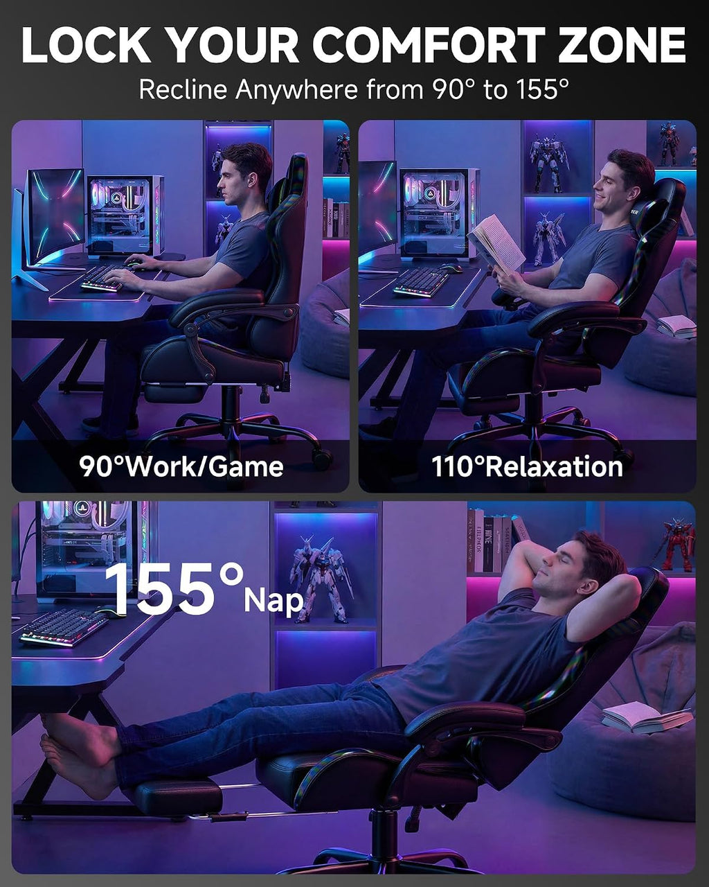 GTPLAYER Gaming Chair, Computer Game Chair for Adults, Colorful Black - Image 4