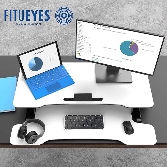 FITUEYES Height Adjustable Standing Desk 36” Wide Sit to Stand Converter Stand Up Desk Tabletop Workstation for Laptops Dual Monitor Riser White SD309103WW | Standing Desk Converter,Stand Up Desk Riser,for Laptop Dual Monitor Riser,Tabletop Workstation... - Image 3