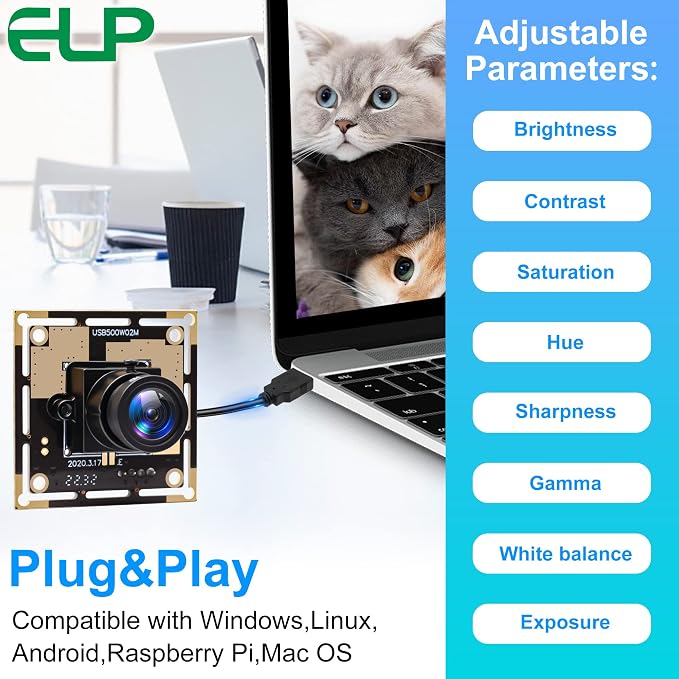 ELP 5mp USB Camera Module for Computer Industrial Machine Vision Webcam | 2.8mm Lens Wide Angle PC Camera for Windows Linux Android, Mac, UVC USB2.0 Lightburn Camera for Laptop, Computer, Jetson Nano - Image 7