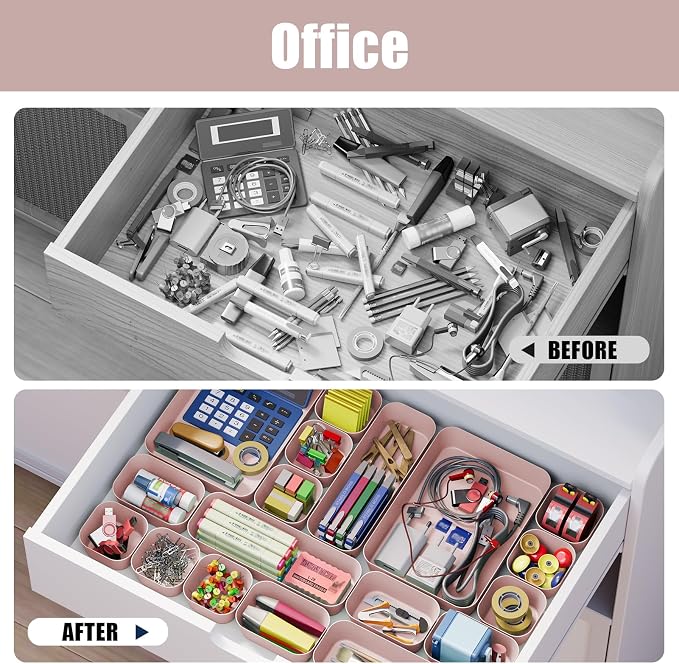 Drawer Organizers Bins 18 PCS for Bathroom Makeup Desk Office | with Non-slip Pads, 4 Sizes, Plastic Tray, Vanity Organizer, Kitchen Utensils Organizer - Image 6