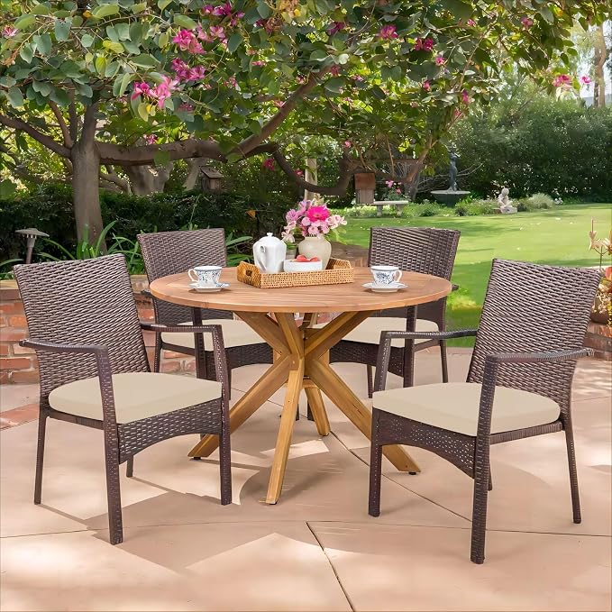 HARBOREST Outdoor Chair Cushions Set of 4, Water Resistant Patio Chair Cushions with Ties, Outdoor Seat Cushions for Patio Furniture, 17"x16"x2", Beige - Image 7