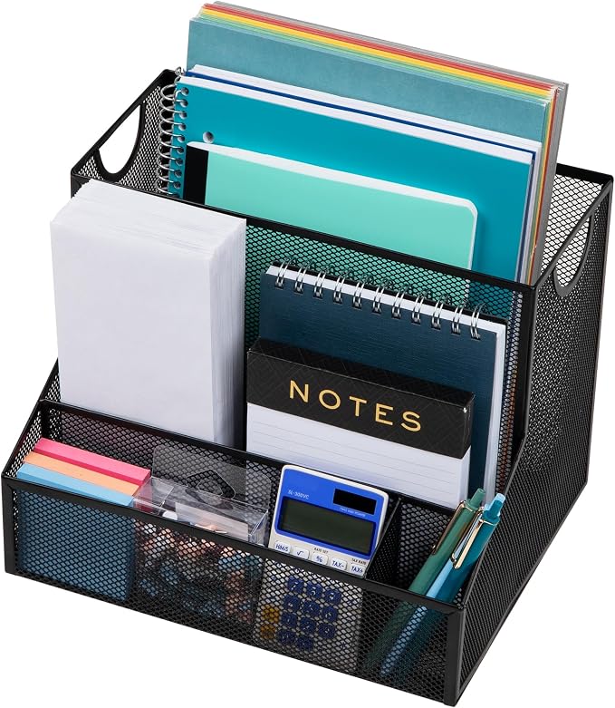 Mind Reader Desktop Organizer with Hanging File Storage, 4 Compartment Letter Size File Holder, Metal Mesh Desk Organizer for Office and Home, Black - Image 5