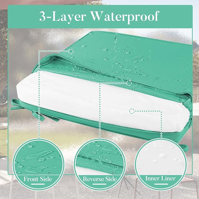 Basic Beyond Outdoor Chair Cushions for Patio Furniture, Waterproof Outdoor Seat Cushions Set of 4 19 x 19, Patio Chair Cushions Set of 4 with Ties and Handle, Turquoise - Image 4