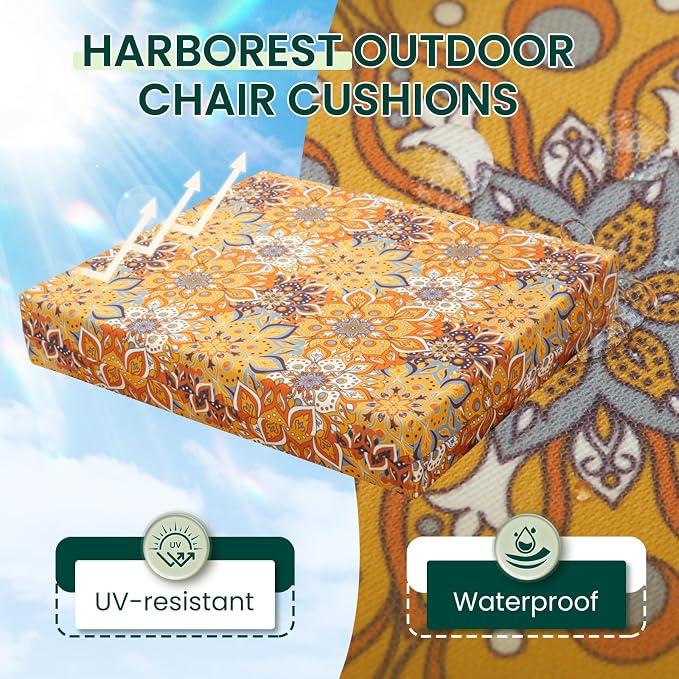 HARBOREST Outdoor Chair Cushions Set of 4, Water Resistant Patio Chair Cushions with Ties, Square Corner Outdoor Seat Cushions for Patio Furniture, 18.5"x16"x3", Blooming - Image 2