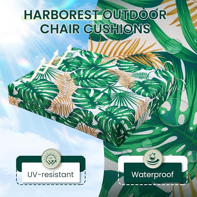 HARBOREST Outdoor Chair Cushions Set of 4, Water Resistant Patio Chair Cushions with Ties, Square Corner Outdoor Seat Cushions for Patio Furniture, 18.5"x16"x3", Frond - Image 2