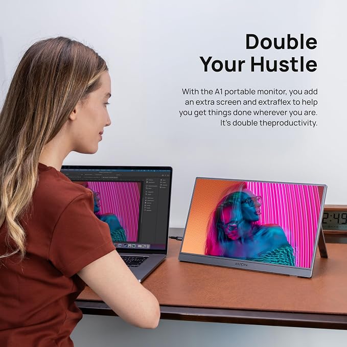 ARZOPA Portable Monitor 15.6'' FHD 1080P - Ultra-Slim Portable Laptop Monitor with Kickstand - IPS Display for PC, MAC, Phone, Xbox, PS5 - USB C & HDMI Connectivity - A1 Gray - Image 5