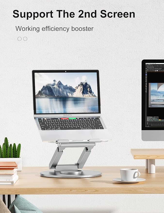 tounee Telescopic Laptop Stand for Desk with 360° Swivel Base, Sit to Stand, Height Adjustable, Portable Riser Holder for Good Posture, Compatible with All Laptops 10-17"-Silver - Image 7