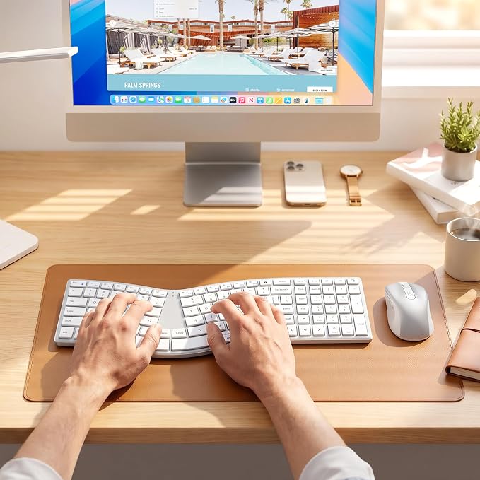 MEETION Wireless Ergonomic Keyboard and Mouse, Split S-Curve Design, White | Dual Bluetooth and 2.4GHz connectivity, low-profile rechargeable keyboard, 4 DPI mouse for Windows, Mac, PC and laptop - Image 8