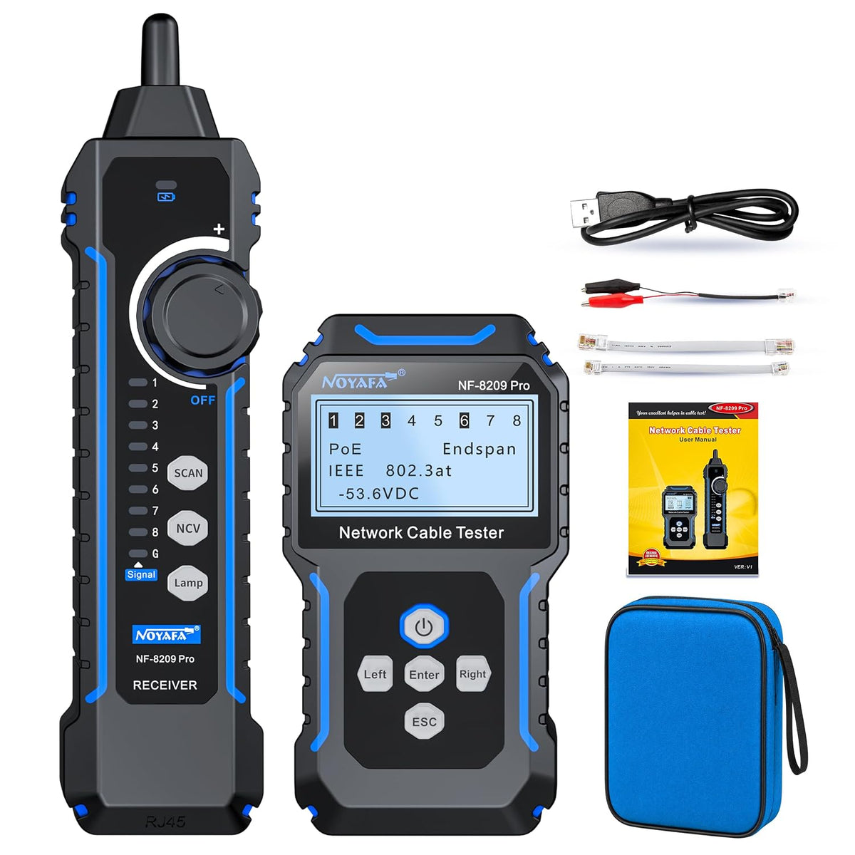 NOYAFA NF-8209PRO Network Cable Tester, PoE Wire Tracker with Length & NCV by NOYAFA