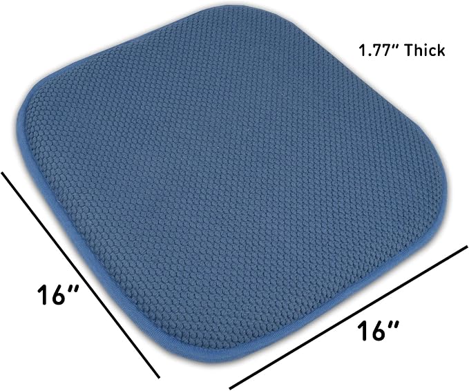 Sweet Home Collection Memory Foam Chair Cushion Honeycomb Pattern Solid Color Slip Non Skid Rubber Back Ultimate Comfort and Softness Rounded Square 16" x 16" Seat Cover, 12 Pack, Blue - Image 4