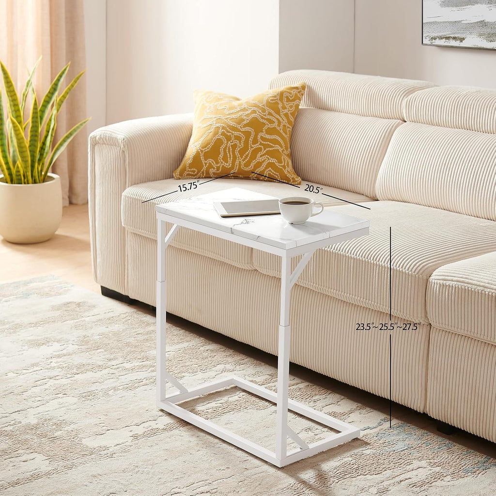 C-Shaped End Table, Small Sofa Table with Metal Frame, Adjustable Height Side Table for Couch, Living Room, Bedroom, Bedside (White, Medium) - Image 2