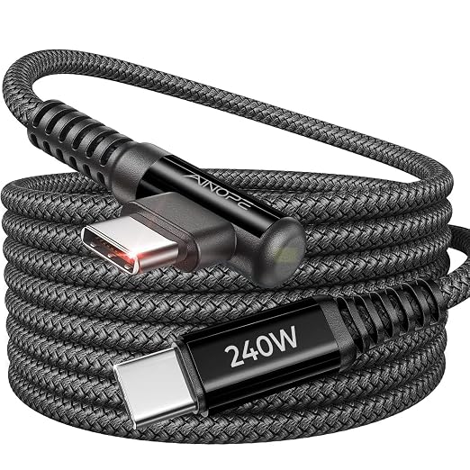 AINOPE 240W USB C to USB C Cable Fast Charging 10FT,Right Angle USBC to USBC Fast Type C Charging Cable Fits iPhone 16 Pro Max Plus,iPhone 15,MacBook Air/Pro,iPad Pro,Samsung,Pixel,All Devices,Black by AINOPE10yearsforphoneaccessories