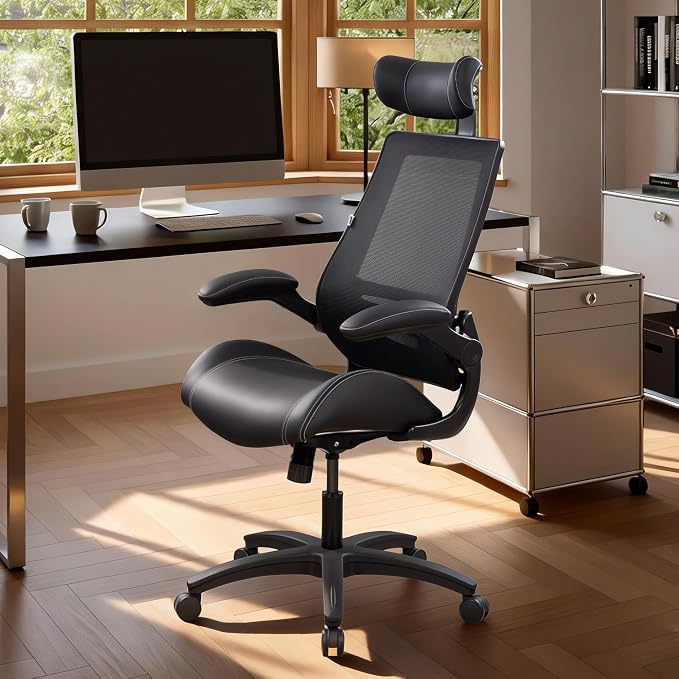 BOLISS Leather 400lbs Office Chair High-Back with Extra-Thick Cushion | Ergonomic Desk Chair High-Density Molded Foam Seat, Adjustable Headrest, 90° Flip-Up Arms, and Rocking Tilt for Home & Office - Image 2