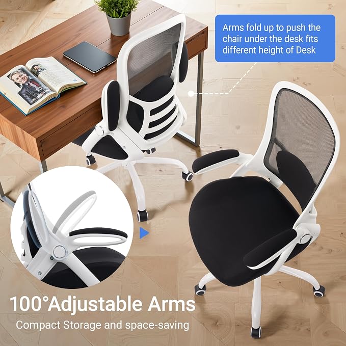 400lbs Heavy Duty Office Chair, Computer Desk Chair(White&Black) | Office and Home, 5" Thickened Seat, Ergonomic with Adjustable Armrests, Mesh Executive Chair - Image 6
