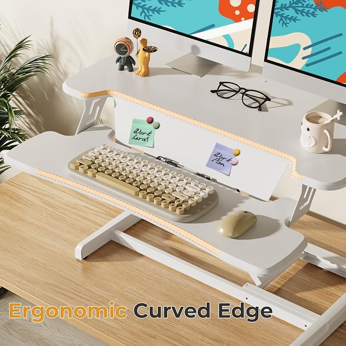 JOY worker Standing Desk Converter, 32" Height Adjustable Desk Riser, White | Sit Stand Up Desktop Riser with Keyboard Tray & 6 Fridge Magnets, Desk Workstation Converter for Home Office Computer Laptop - Image 2
