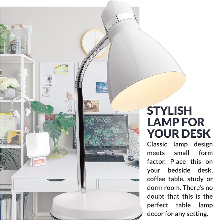 Newhouse Lighting Oxford White Metal Flexible Classic Goose Neck Design Desk or Table Lamp for Office or Bedroom Use - Image 5