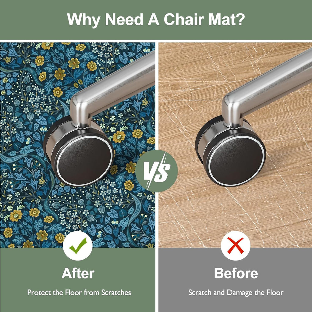 Office Chair Mat for Hardwood Floor/Tile Floor, 8x10 Floral Desk Chair Mat for Hard Floors, Under Desk Rug Protector for Rolling Computer Gaming Chairs, Anti Slip Machine Wash Carpet - Image 3