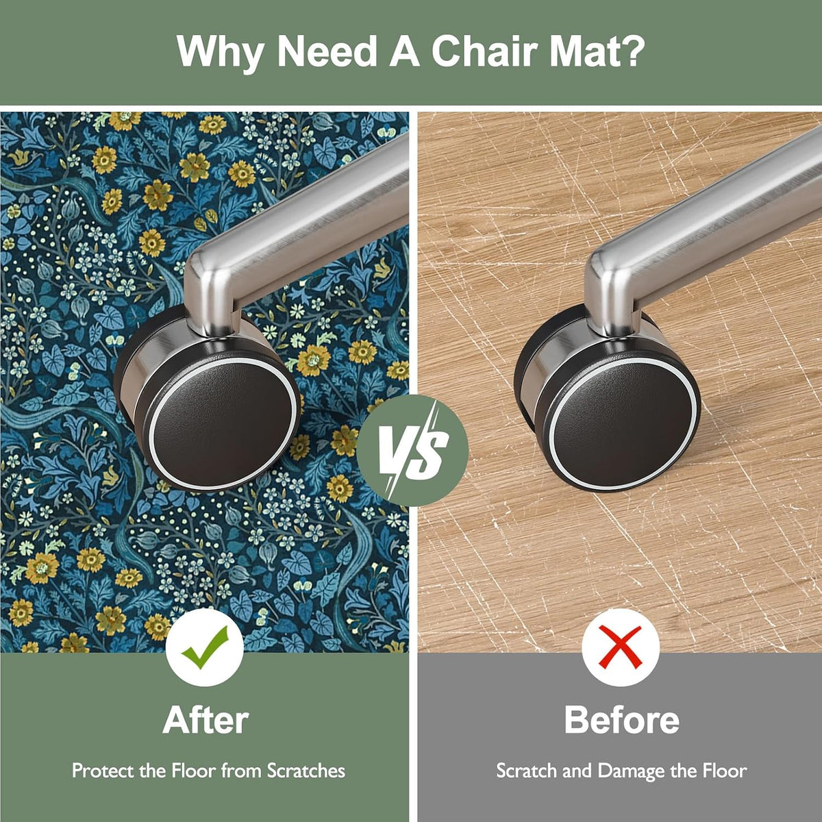 Office Chair Mat for Hardwood Floor/Tile Floor, 8x10 Floral Desk Chair Mat for Hard Floors, Under Desk Rug Protector for Rolling Computer Gaming Chairs, Anti Slip Machine Wash Carpet - Image 3