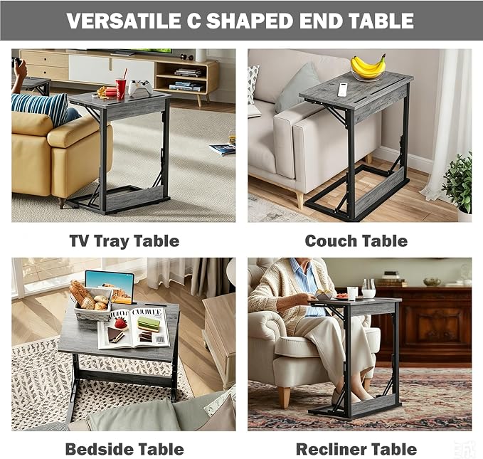 Folding TV Tray Table, Adjustable Height TV Trays for Eating on Couch | TV dinner tray table with tablet & phone slots,c shaped end table,laptop desk for sofa,bedside,recliner,dining,working,gaming - Image 8