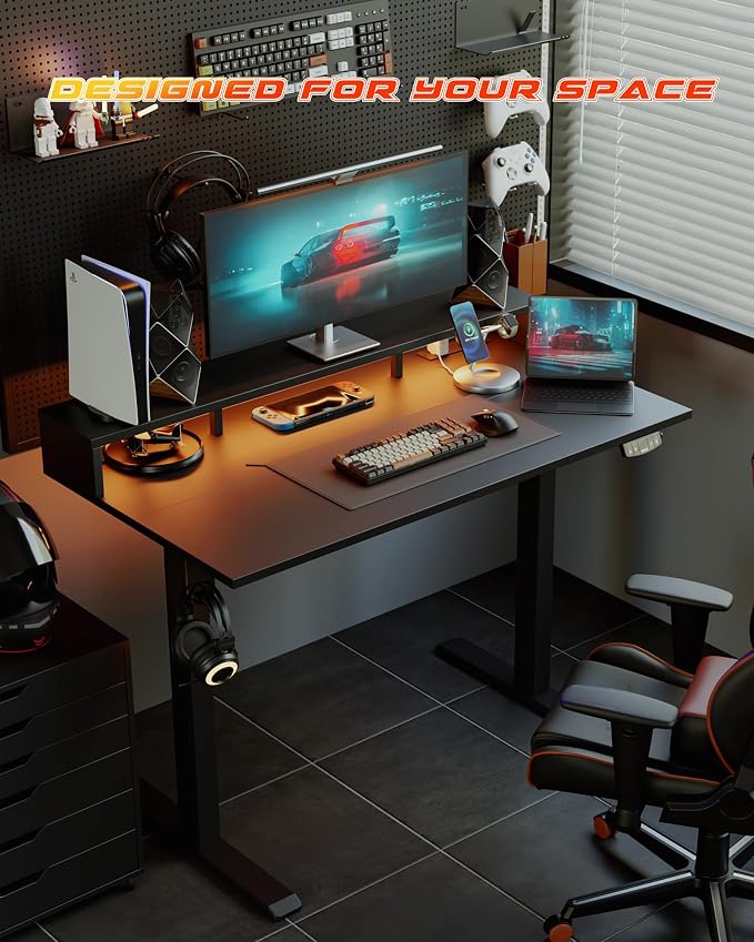 Agilestic 48 * 24 Inch Electric Standing Desk with Shelf & Led, Black | Electric Height Adjustable, Outlets&Led, Monitor Stand, Sturdy Steel Frame, Memory Presets, Hooks, 154 lbs, Splice Board - Image 4