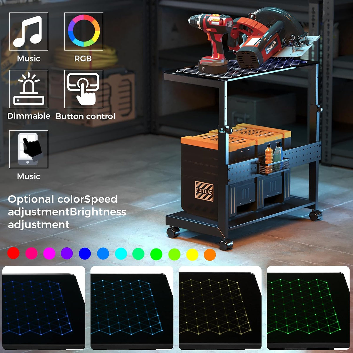 EUREKA ERGONOMIC Height Adjustable Computer Tower Stand, Illuminated Glass Panel PC Stand w/RGB Lights, 2-Tier CPU Holder Cart Under Desk, PC Floor Stand for Office Gaming, APP Control - Image 2
