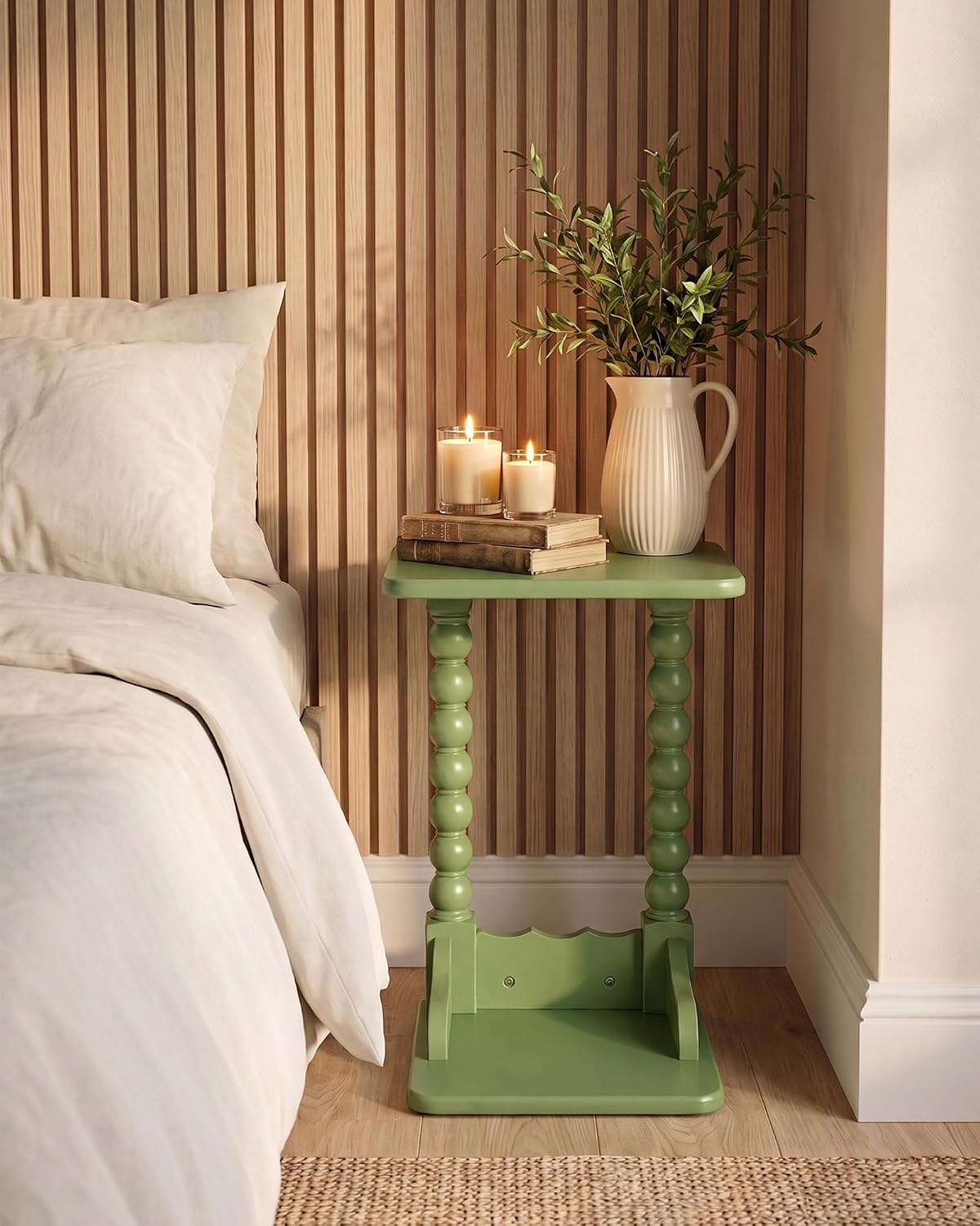 Vintage c Shaped end Table for Couch，100% Solid Wood C Table ，Green - Image 5