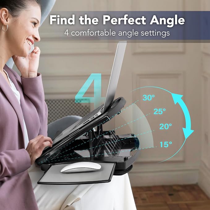 EHO Portable Lap Desk with Cushion, Detachable Mouse Pad Tray and Phone Holder, Adjustable Laptop Stand with 5 Angles, for Home, Office, Sofa, Bed - Image 2
