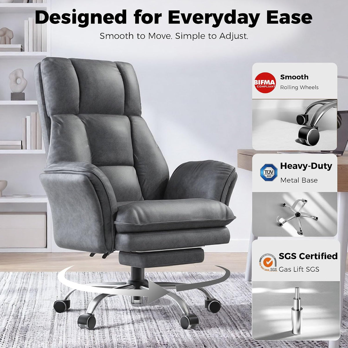Big and Tall Office Chair, Flip Armrests for Pets & Cross Legged Sitting - Image 4