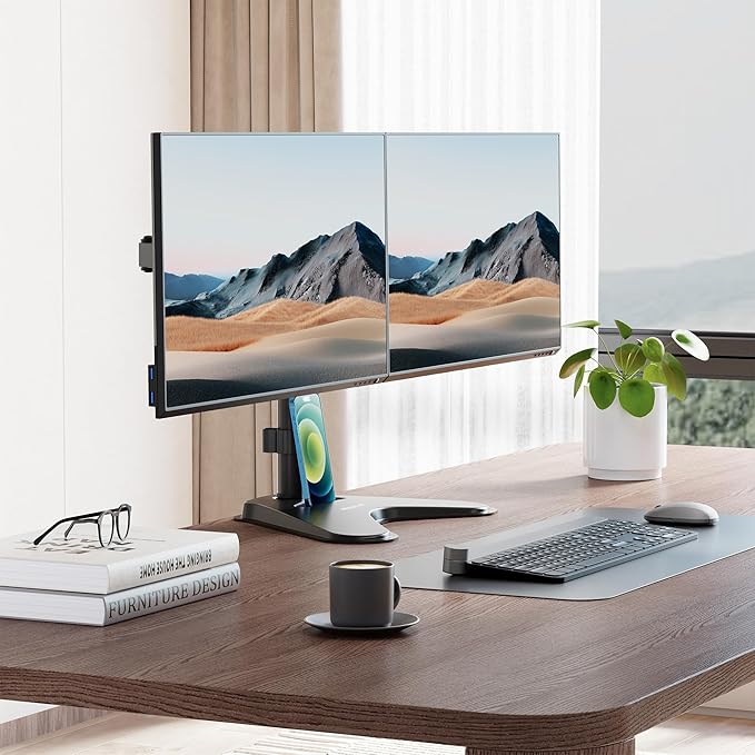 Mount-It! Dual Monitor Desk Stand Mount for 2 Screens VESA 75x75 & 100x100 | For Monitors up to 32”, Height Adjustable with Tilt, Swivel & Rotation - Image 3