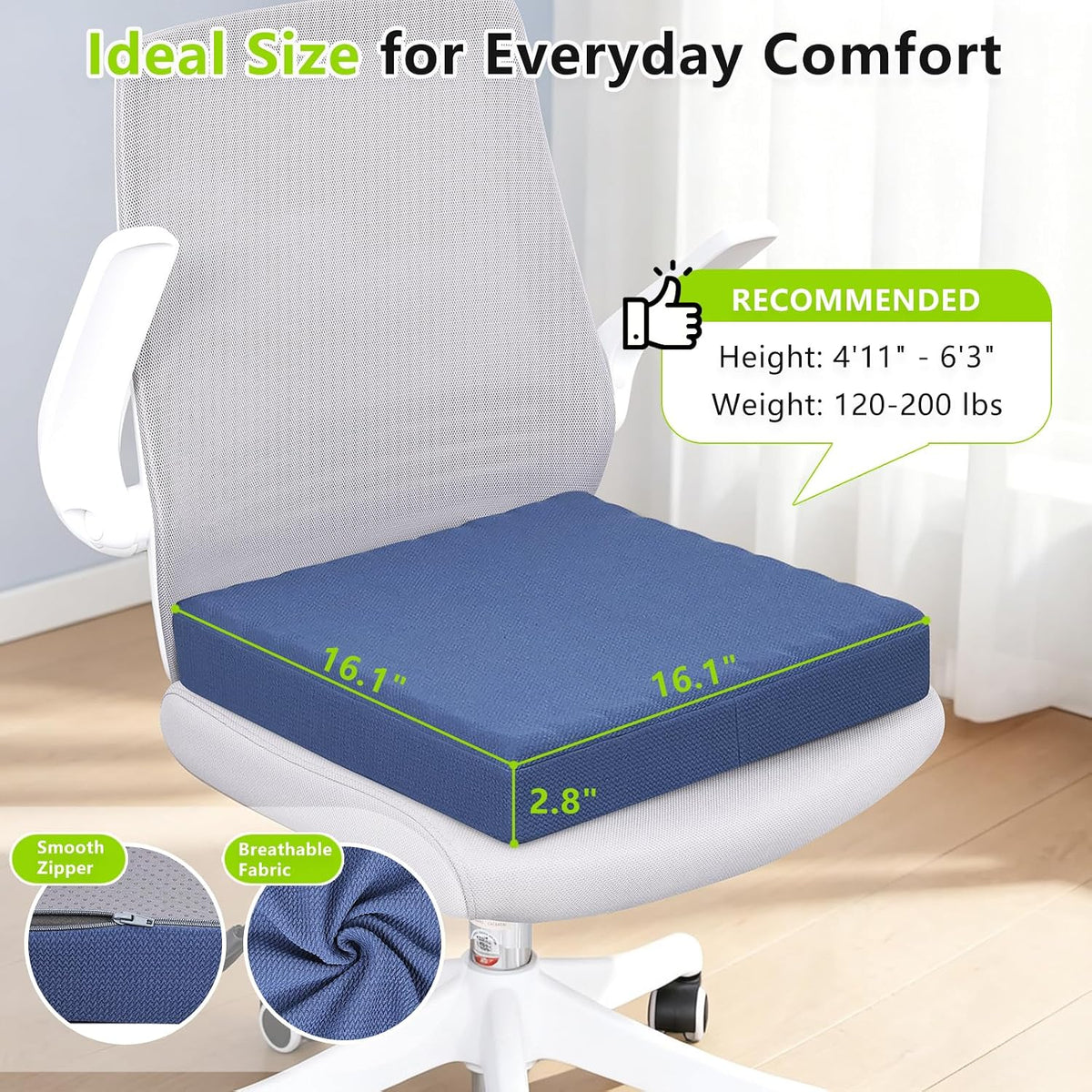 Seat Cushion for Office Chair with 3D Breathable Grid (blue, 16.1'') - Image 3
