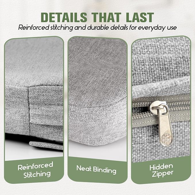 kingphenix Chair Cushions for Dining Chairs, Set of 4, 2.5 Inches Thick | High-Density Foam Kitchen Chair Cushions with Ties, Non-Slip Bottom and Removable Machine-Washable Covers, 17 x 16 in, Gray - Image 6