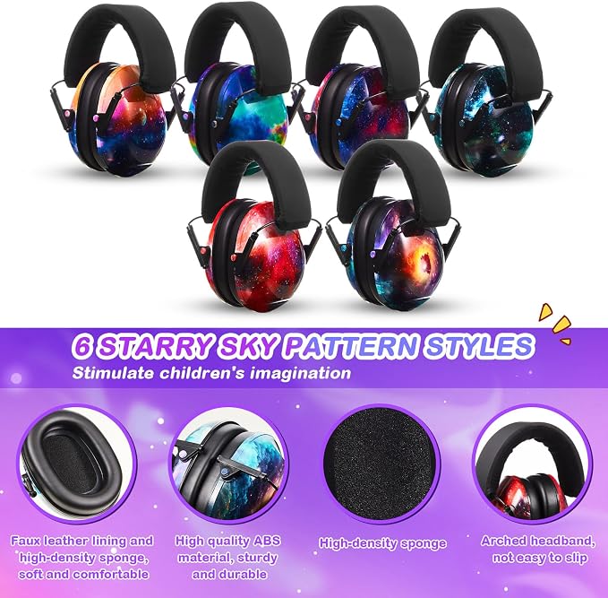 12 Pcs Kids Noise Cancelling Headphones Ear Muffs Starry Sky Style | Ear Protection for Kids Adults 27dB Noise Reduction Hearing Earmuff for Autism Sensory Relief Concerts Fireworks Studying - Image 4