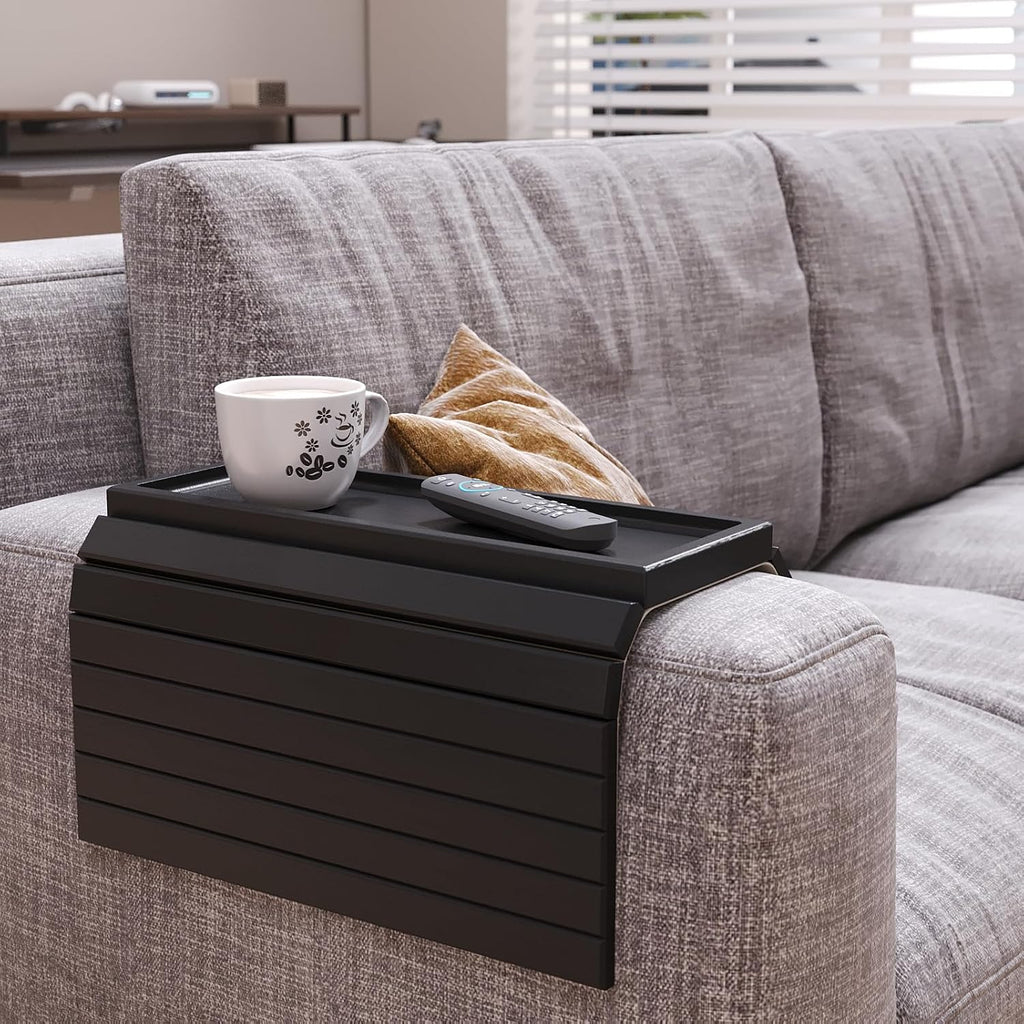Bamboo Folding Sofa Arm Tray with Anti-Slip Pad (Black) - Image 2