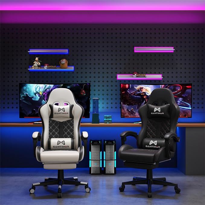Gamtimer Gaming Chair, 400 LB Weight Capacity,with Pocket Spring Cushion | Ergonomic Backrest Office Chair,Leather, with Headrest and Lumbar Support, Footrest, Suitable for Adults(White) - Image 2